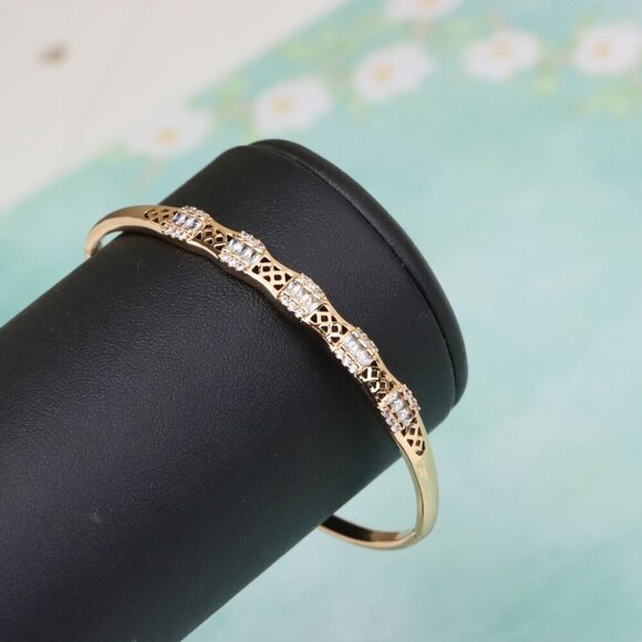 Rose Gold Bangle with Lattice Design and Crystal Accents, XPBL0572 - Picture 8 of 12